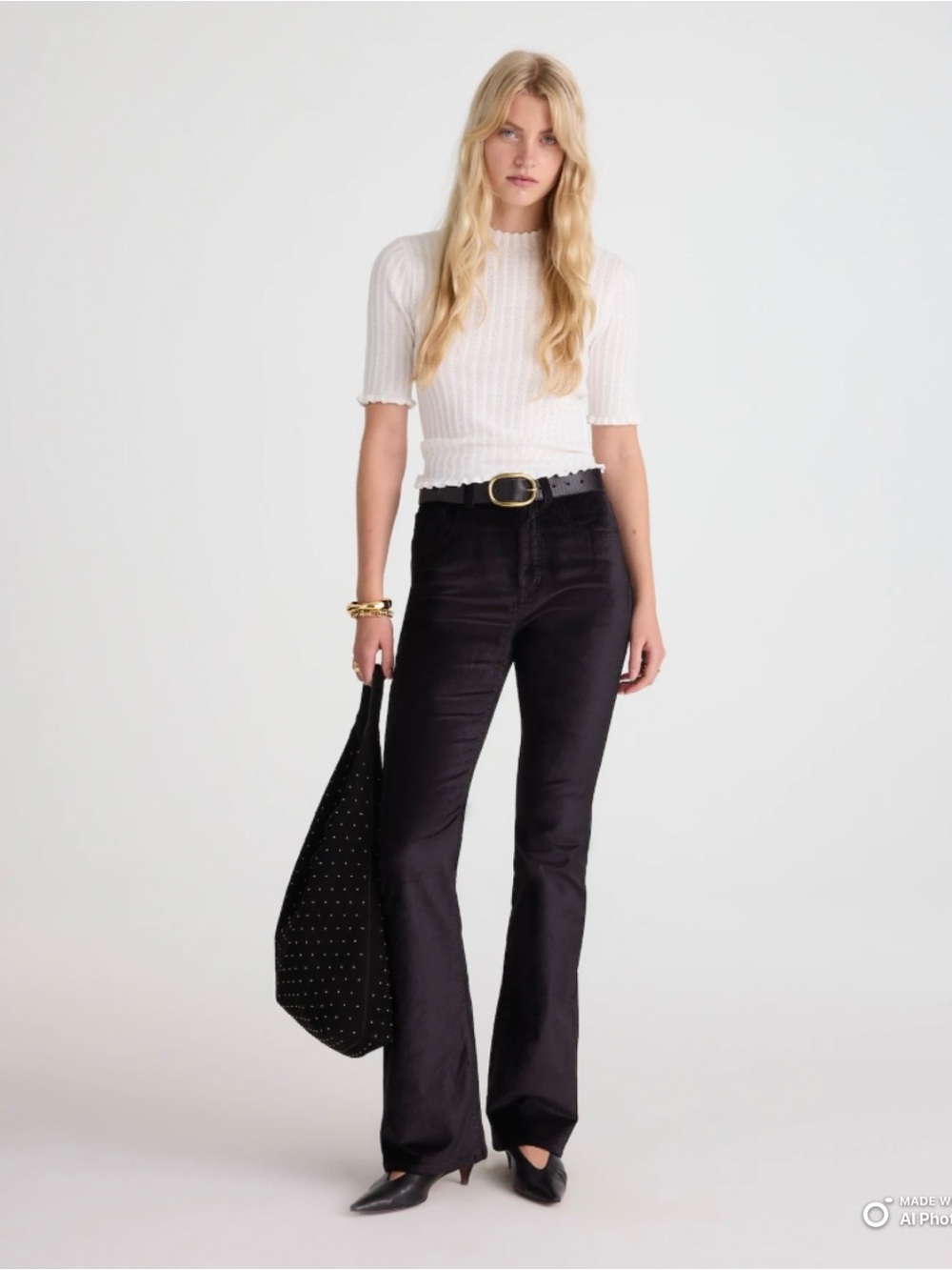 Madewell The Stretch Flare Pant in Black Velvet Size 31 NWT Party Evening